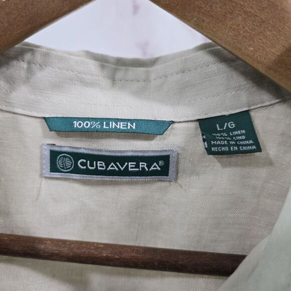 Cubavera Shirt Mens Large Linen Button Beige Vtg Safari Utility Cargo Indiana - Picture 3 of 11
